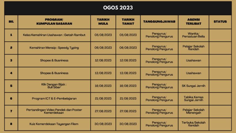 JADUAL OGOS 2023
