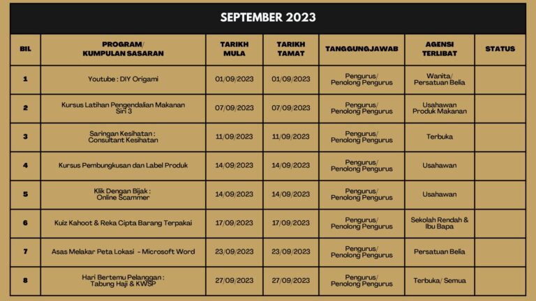 JADUAL SEPTEMBER 2023