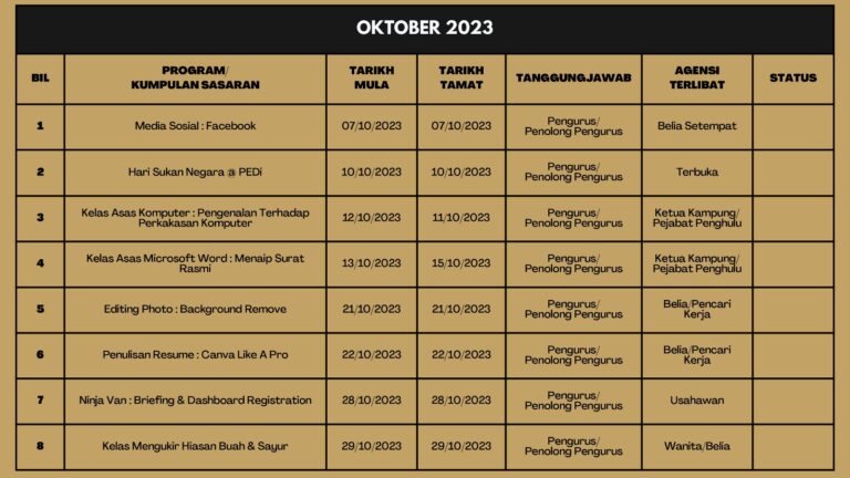 JADUAL OKTOBER 2023