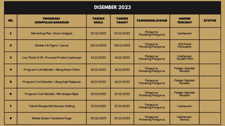 JADUAL DISEMBER 2023
